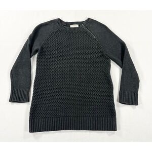 LOFT Charcoal Gray Cotton Textured Knit Sweater Women Small Shoulder Zip Raglan